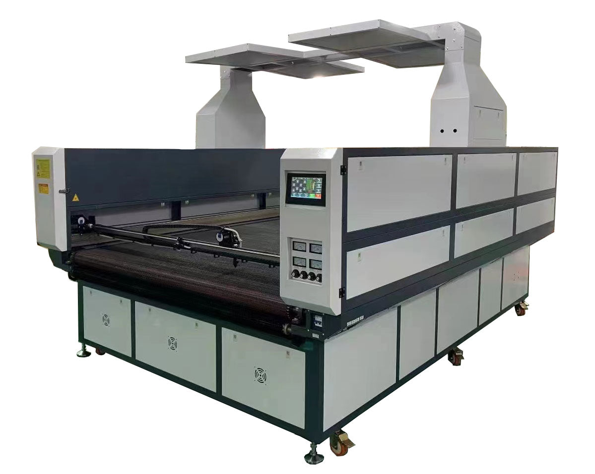 Sewmax brand 2 head wide area laser cutting machine with DSLR camera vision system