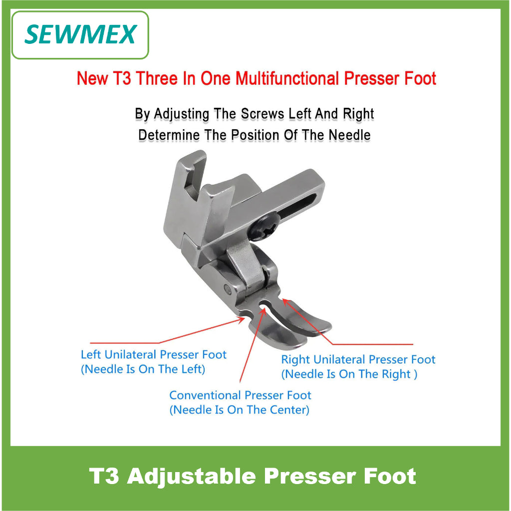 š„Ready stockš„T3 Adjustable 3 IN 1 Cording/ Regular/ Zipper Presser Foot Left and Right for Lockstitch Industrial Sewing