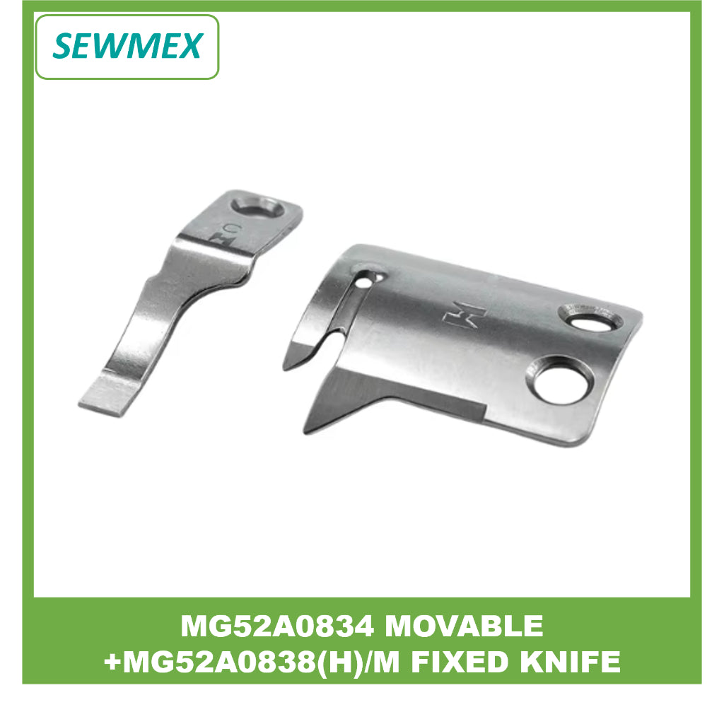 MG52A0834 + MG52A0838(H)/M (Widen) Movable + Fixed Knife Set Fits Mitsubishi DY-359, PLK-2520A, Typical GC0303 Sewing Ma