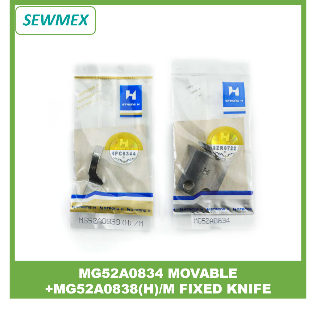 MG52A0834 + MG52A0838(H)/M (Widen) Movable + Fixed Knife Set Fits Mitsubishi DY-359, PLK-2520A, Typical GC0303 Sewing Ma