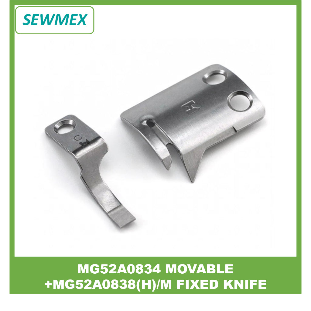 MG52A0834 + MG52A0838(H)/M (Widen) Movable + Fixed Knife Set Fits Mitsubishi DY-359, PLK-2520A, Typical GC0303 Sewing Ma