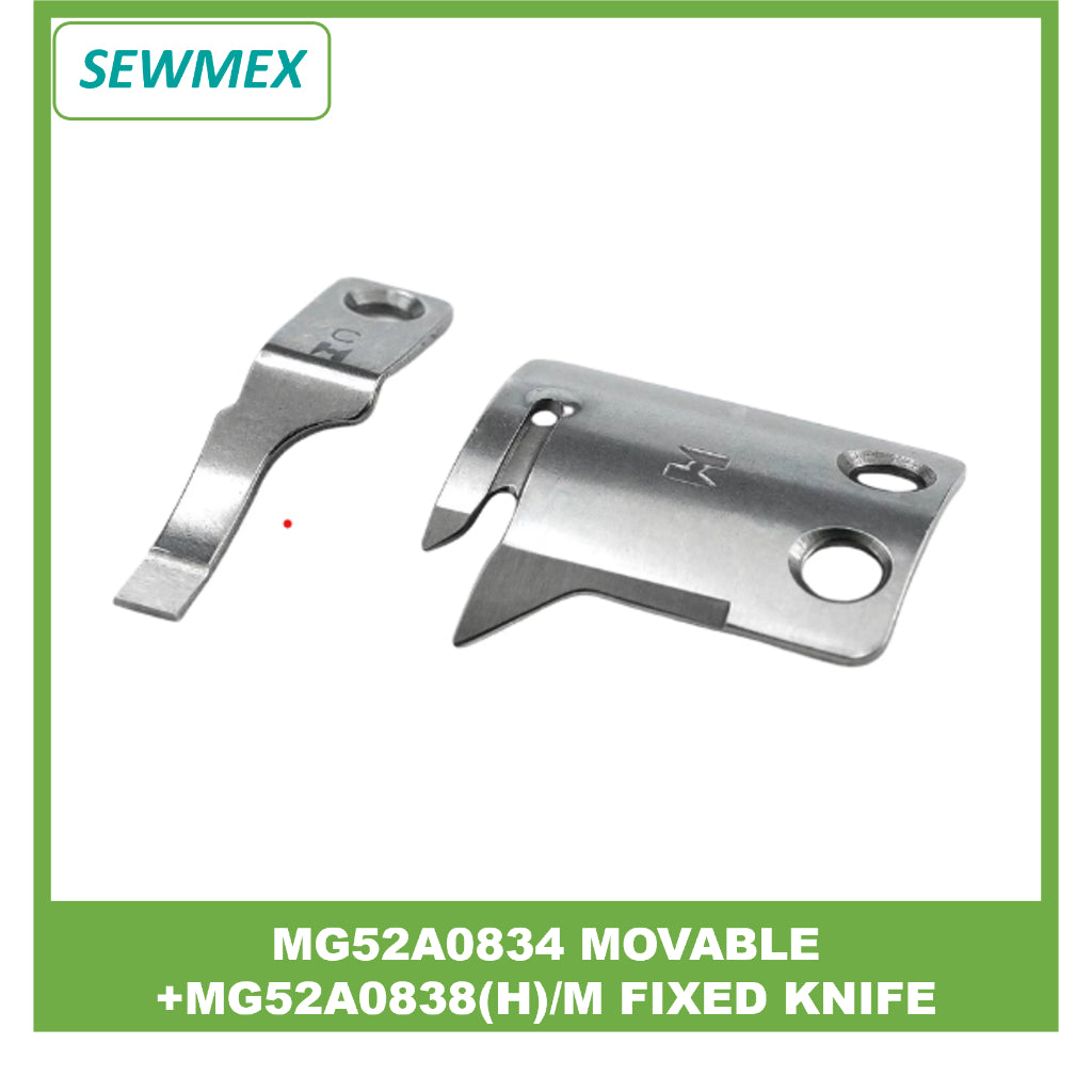 MG52A0834 + MG52A0838(H)/M (Widen) Movable + Fixed Knife Set Fits Mitsubishi DY-359, PLK-2520A, Typical GC0303 Sewing Ma